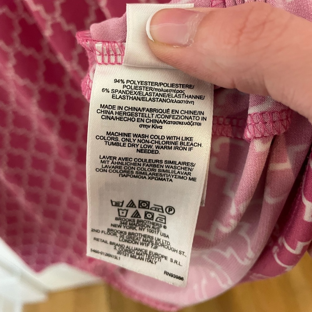 346 Brooks BrothersPink and White Quatrefoil Print Slinky Long Sleeve Dress - Picture 6 of 7